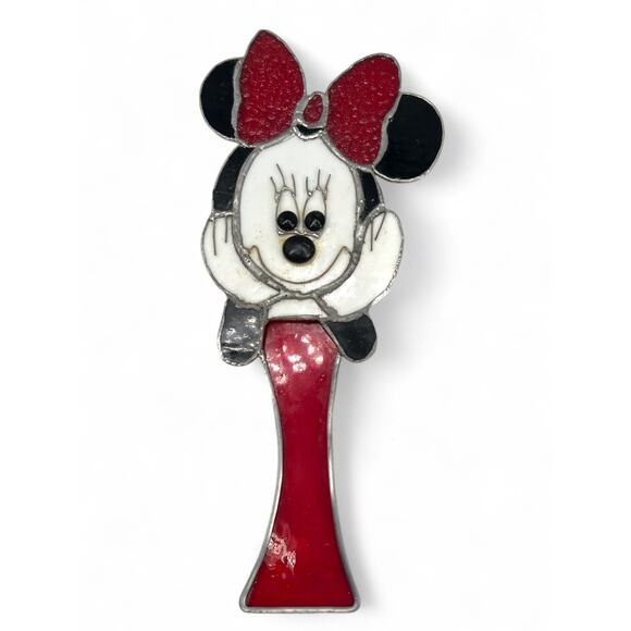 Vintage Handmade Minnie Mouse Stained Glass Hand Mirror Decor Disney Leaded 12" - Picture 1 of 5
